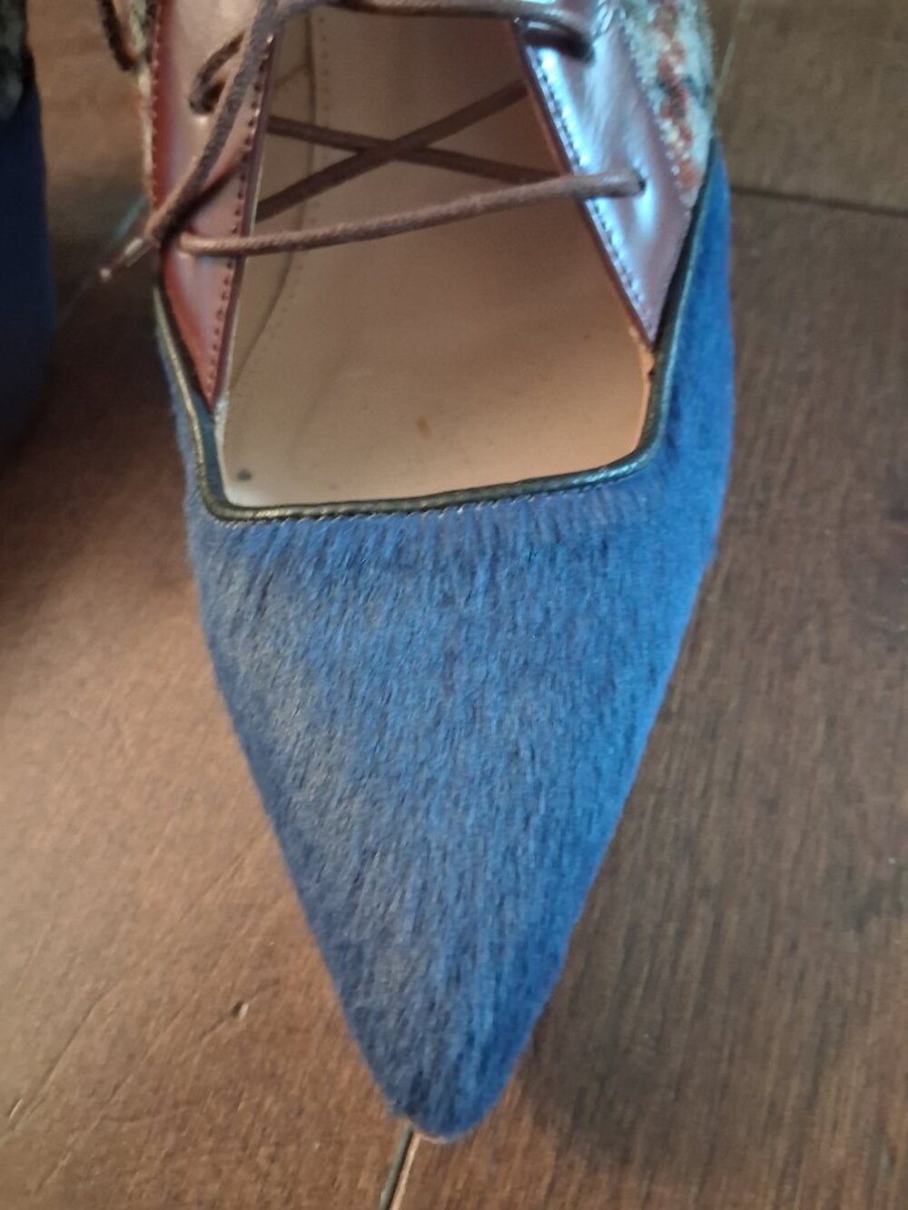 J.Crew Collection ponyhair and plaid leather lace-up heels. - Picture 4 of 6
